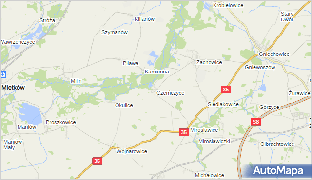 mapa Czerńczyce gmina Kąty Wrocławskie, Czerńczyce gmina Kąty Wrocławskie na mapie Targeo