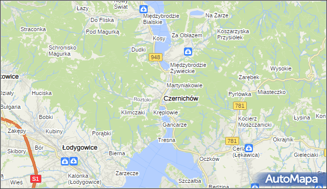 mapa Czernichów powiat żywiecki, Czernichów powiat żywiecki na mapie Targeo