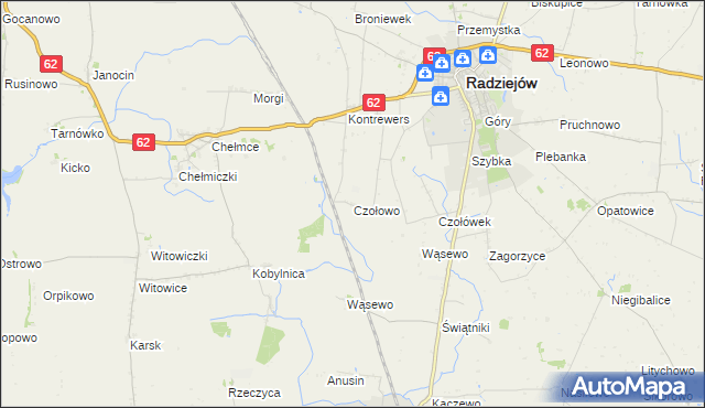 mapa Czołowo gmina Radziejów, Czołowo gmina Radziejów na mapie Targeo