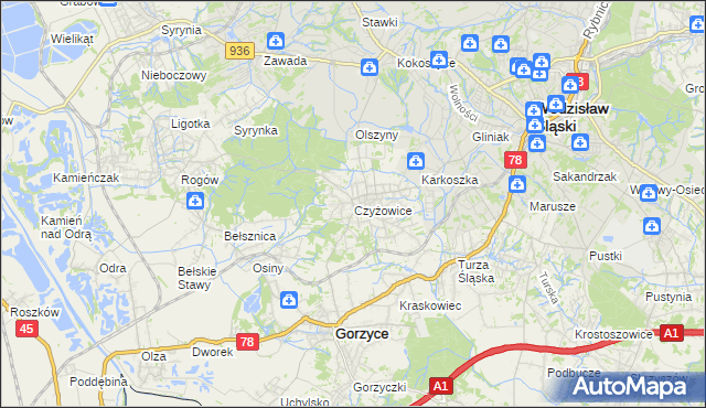 mapa Czyżowice gmina Gorzyce, Czyżowice gmina Gorzyce na mapie Targeo