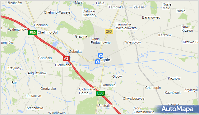 mapa Dąbie powiat kolski, Dąbie powiat kolski na mapie Targeo