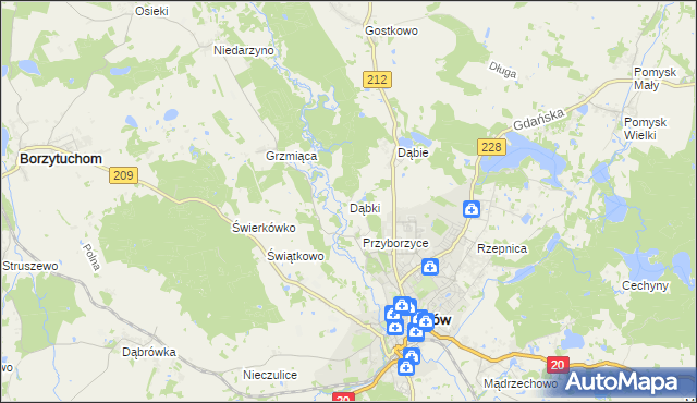 mapa Dąbki gmina Bytów, Dąbki gmina Bytów na mapie Targeo