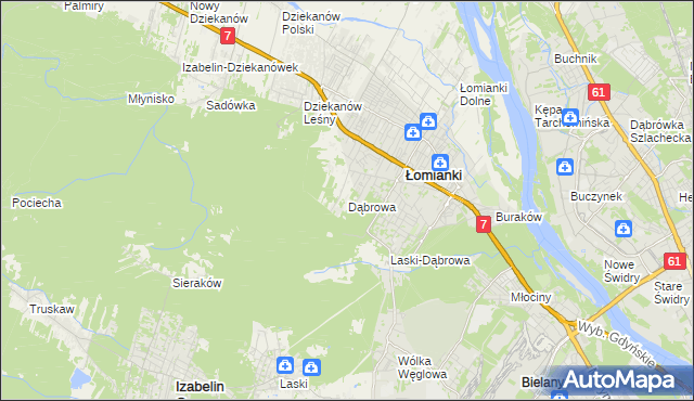 mapa Dąbrowa gmina Łomianki, Dąbrowa gmina Łomianki na mapie Targeo