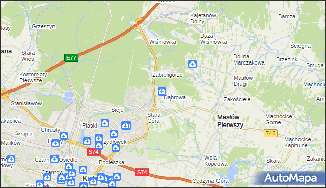 mapa Dąbrowa gmina Masłów, Dąbrowa gmina Masłów na mapie Targeo