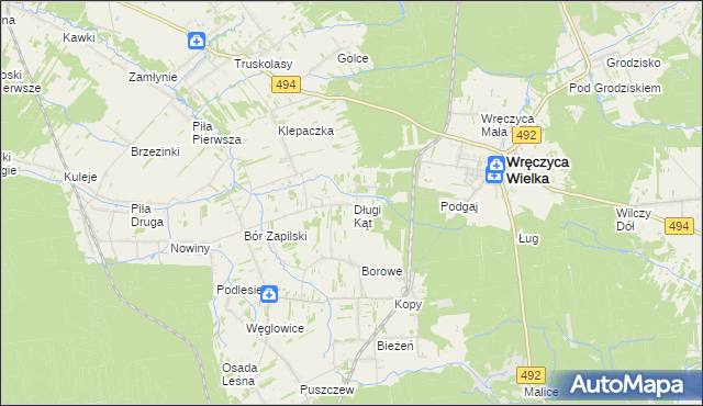 mapa Długi Kąt gmina Wręczyca Wielka, Długi Kąt gmina Wręczyca Wielka na mapie Targeo