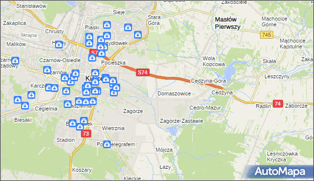 mapa Domaszowice gmina Masłów, Domaszowice gmina Masłów na mapie Targeo