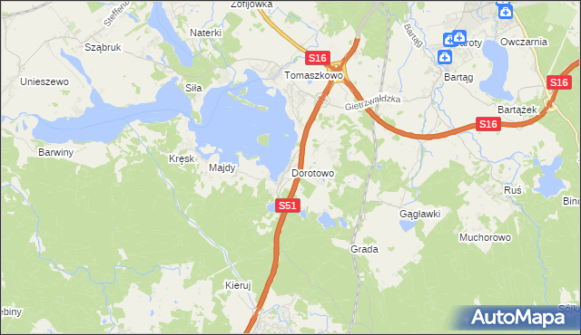 mapa Dorotowo gmina Stawiguda, Dorotowo gmina Stawiguda na mapie Targeo