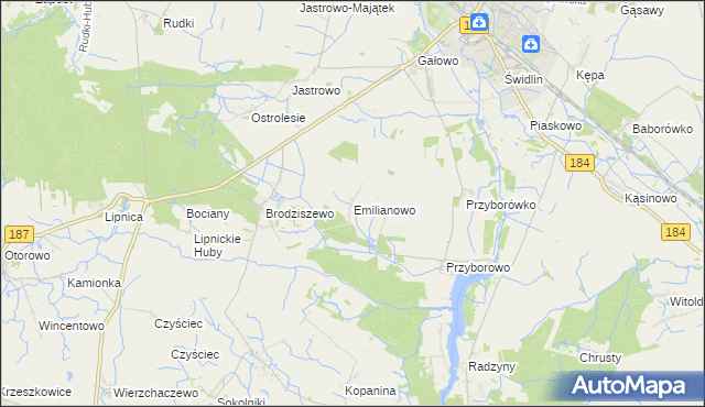 mapa Emilianowo gmina Szamotuły, Emilianowo gmina Szamotuły na mapie Targeo