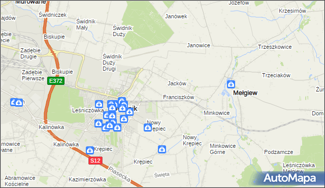 mapa Franciszków gmina Mełgiew, Franciszków gmina Mełgiew na mapie Targeo