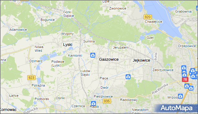 mapa Gaszowice powiat rybnicki, Gaszowice powiat rybnicki na mapie Targeo