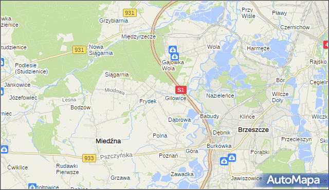 mapa Gilowice gmina Miedźna, Gilowice gmina Miedźna na mapie Targeo