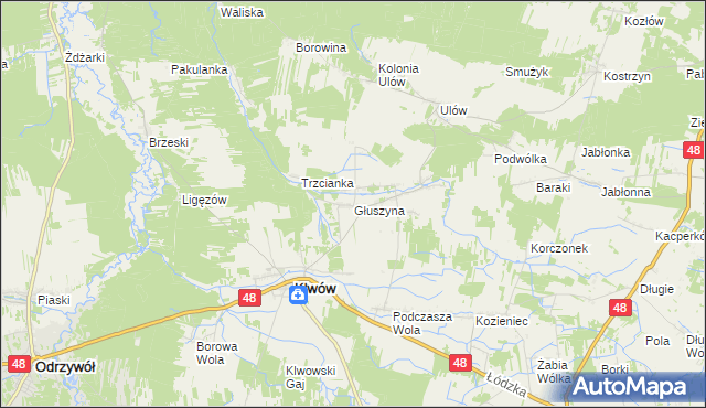 mapa Głuszyna gmina Klwów, Głuszyna gmina Klwów na mapie Targeo