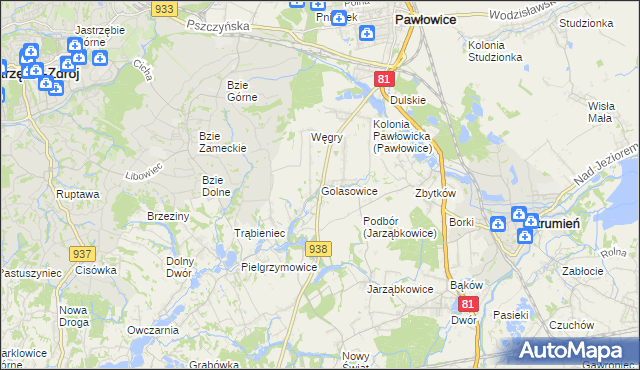 mapa Golasowice, Golasowice na mapie Targeo