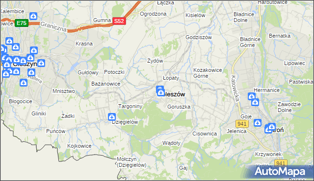 mapa Goleszów powiat cieszyński, Goleszów powiat cieszyński na mapie Targeo
