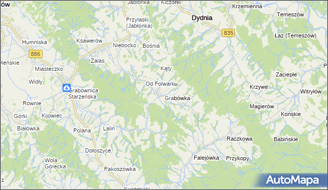 mapa Grabówka gmina Dydnia, Grabówka gmina Dydnia na mapie Targeo