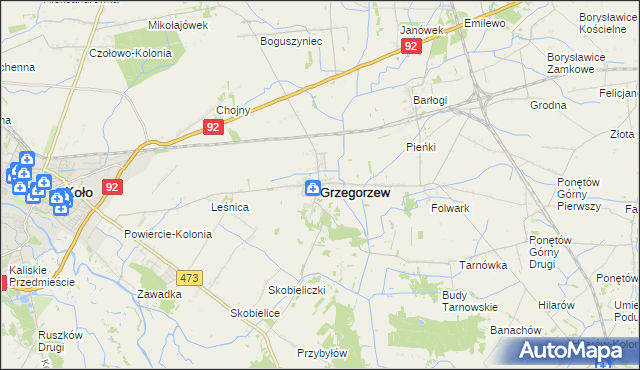 mapa Grzegorzew, Grzegorzew na mapie Targeo