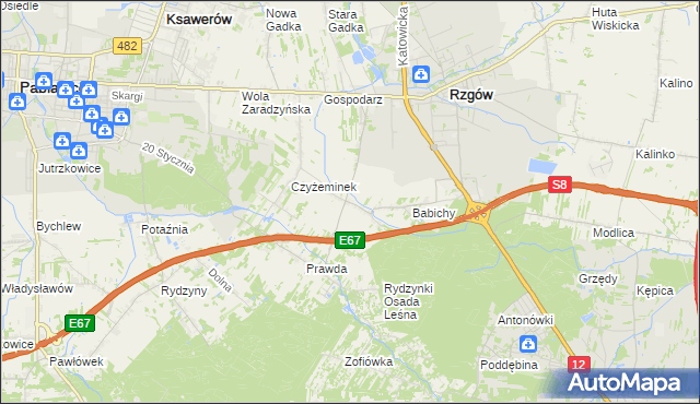 mapa Guzew gmina Rzgów, Guzew gmina Rzgów na mapie Targeo