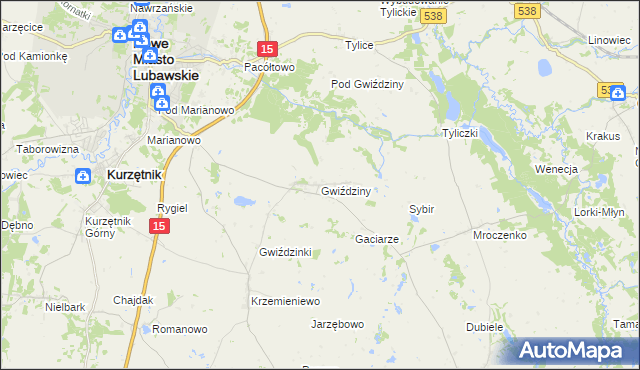 mapa Gwiździny gmina Nowe Miasto Lubawskie, Gwiździny gmina Nowe Miasto Lubawskie na mapie Targeo