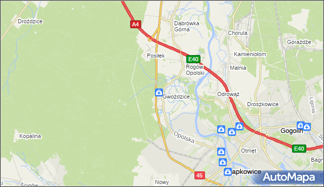 mapa Gwoździce, Gwoździce na mapie Targeo