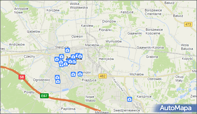 mapa Henryków gmina Zduńska Wola, Henryków gmina Zduńska Wola na mapie Targeo