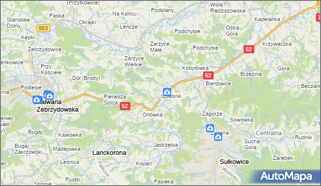 mapa Izdebnik gmina Lanckorona, Izdebnik gmina Lanckorona na mapie Targeo