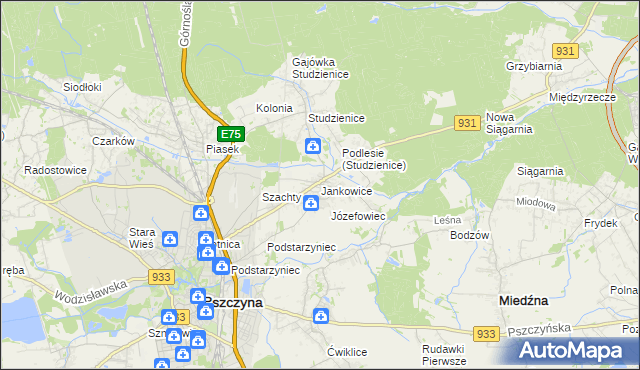 mapa Jankowice gmina Pszczyna, Jankowice gmina Pszczyna na mapie Targeo