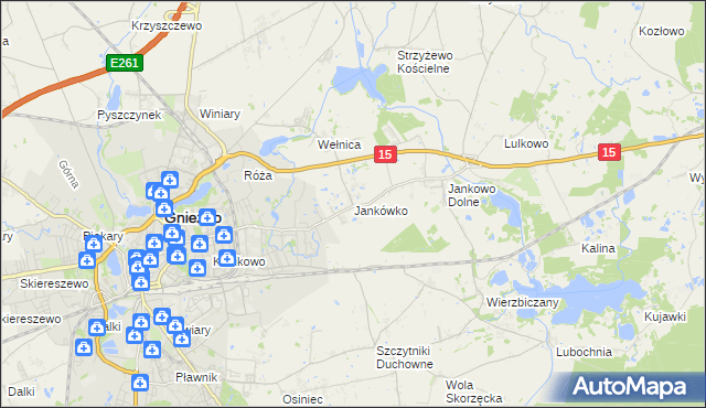 mapa Jankówko gmina Gniezno, Jankówko gmina Gniezno na mapie Targeo