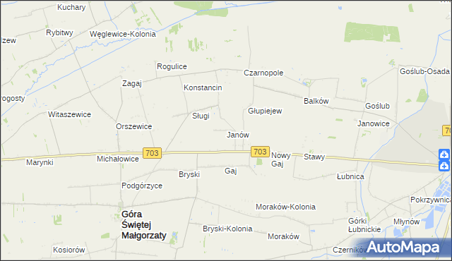 mapa Janów gmina Góra Świętej Małgorzaty, Janów gmina Góra Świętej Małgorzaty na mapie Targeo