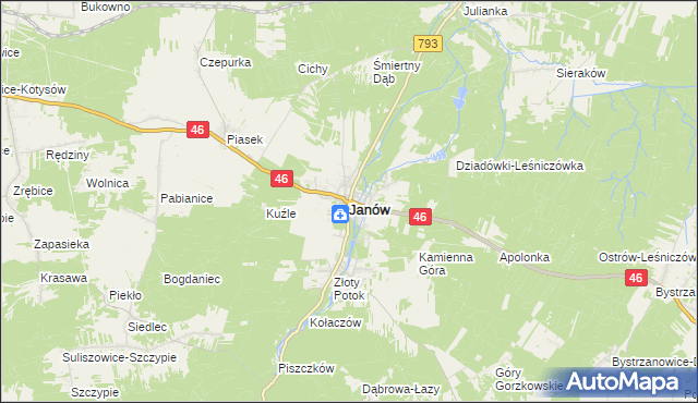 mapa Janów powiat częstochowski, Janów powiat częstochowski na mapie Targeo