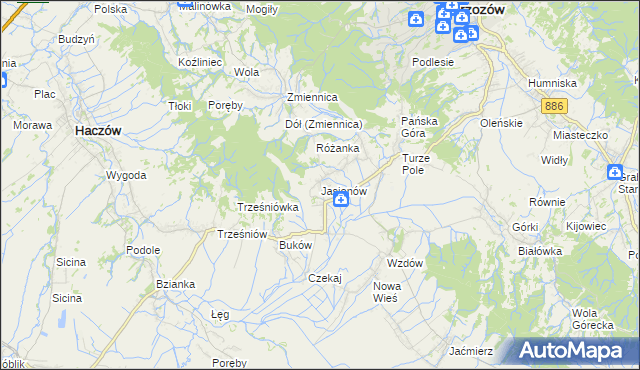 mapa Jasionów gmina Haczów, Jasionów gmina Haczów na mapie Targeo