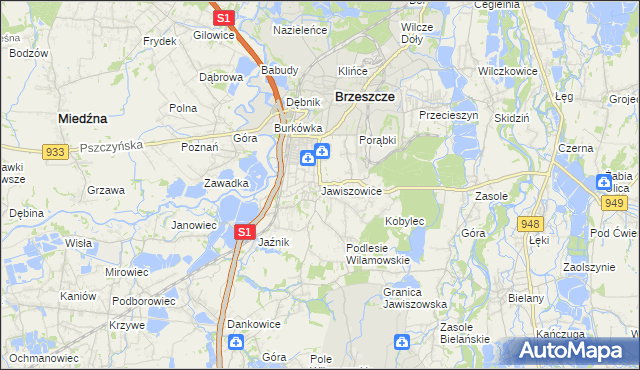 mapa Jawiszowice, Jawiszowice na mapie Targeo