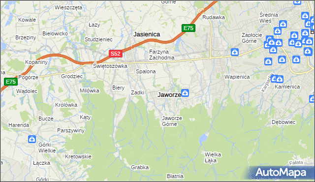 mapa Jaworze powiat bielski, Jaworze powiat bielski na mapie Targeo