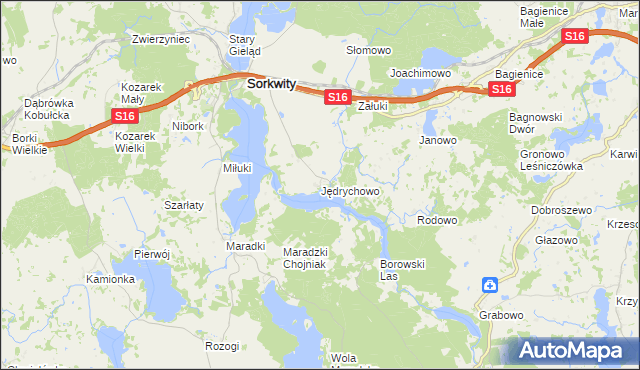 mapa Jędrychowo gmina Sorkwity, Jędrychowo gmina Sorkwity na mapie Targeo