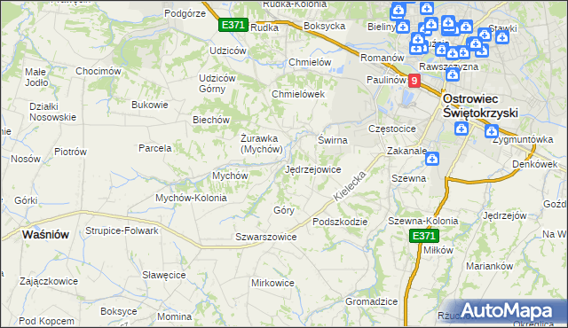 mapa Jędrzejowice gmina Bodzechów, Jędrzejowice gmina Bodzechów na mapie Targeo