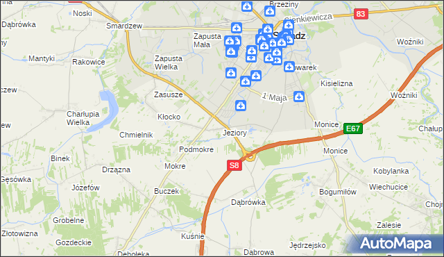 mapa Jeziory gmina Sieradz, Jeziory gmina Sieradz na mapie Targeo
