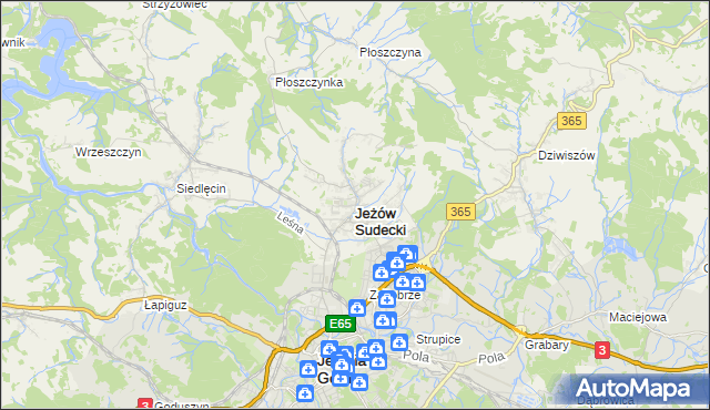 mapa Jeżów Sudecki, Jeżów Sudecki na mapie Targeo