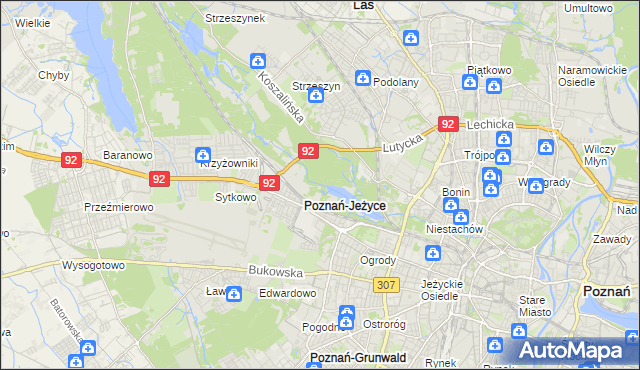 mapa Jeżyce gmina Poznań, Jeżyce gmina Poznań na mapie Targeo