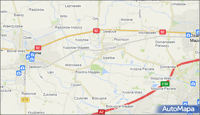 mapa Józefów gmina Ożarów Mazowiecki, Józefów gmina Ożarów Mazowiecki na mapie Targeo