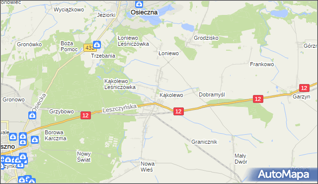 mapa Kąkolewo gmina Osieczna, Kąkolewo gmina Osieczna na mapie Targeo