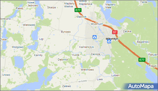 mapa Kamieńczyk gmina Miłomłyn, Kamieńczyk gmina Miłomłyn na mapie Targeo
