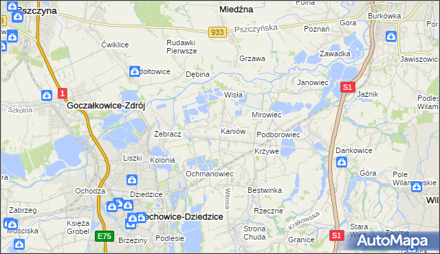 mapa Kaniów gmina Bestwina, Kaniów gmina Bestwina na mapie Targeo