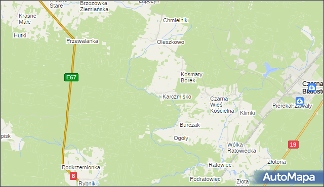 mapa Karczmisko gmina Czarna Białostocka, Karczmisko gmina Czarna Białostocka na mapie Targeo