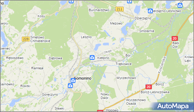 mapa Kiełpino gmina Kartuzy, Kiełpino gmina Kartuzy na mapie Targeo