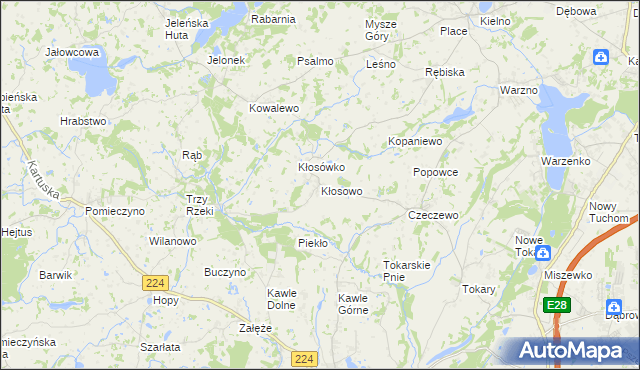 mapa Kłosowo gmina Przodkowo, Kłosowo gmina Przodkowo na mapie Targeo