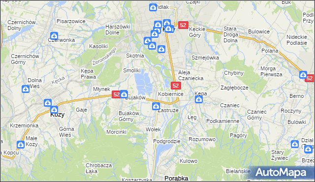 mapa Kobiernice, Kobiernice na mapie Targeo