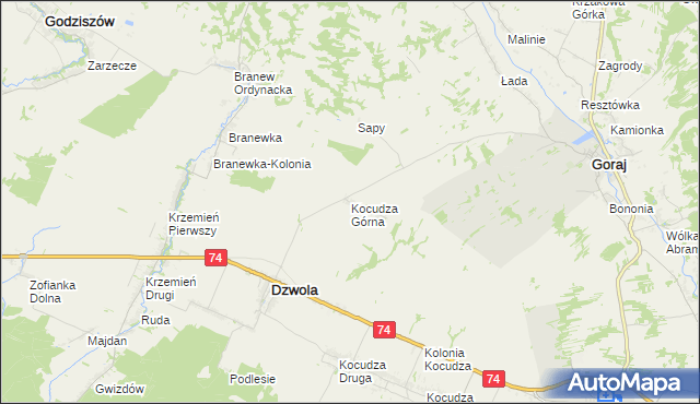 mapa Kocudza Górna, Kocudza Górna na mapie Targeo