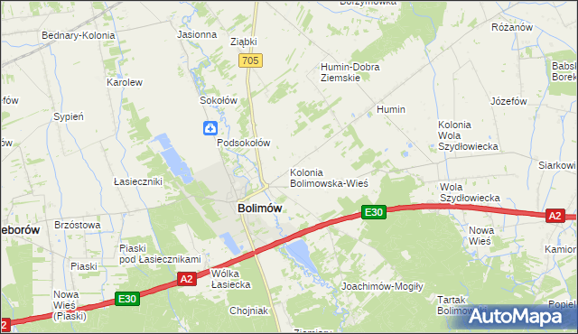 mapa Kolonia Bolimowska-Wieś, Kolonia Bolimowska-Wieś na mapie Targeo