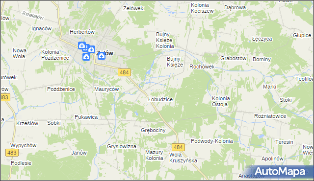 mapa Kolonia Łobudzice, Kolonia Łobudzice na mapie Targeo