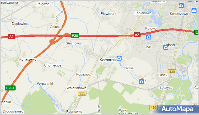 mapa Komorniki powiat poznański, Komorniki powiat poznański na mapie Targeo