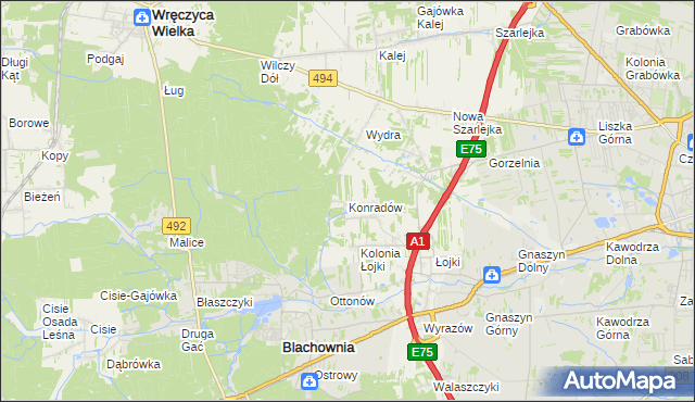 mapa Konradów gmina Blachownia, Konradów gmina Blachownia na mapie Targeo